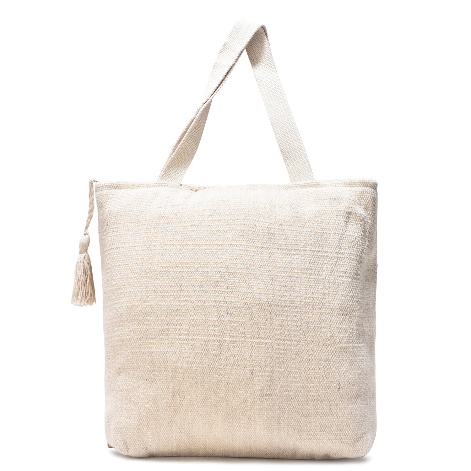 Boho Checkered Tufted Cotton Tote Bag β Yellow & Pink Textured Pattern with Tassel LE-0411