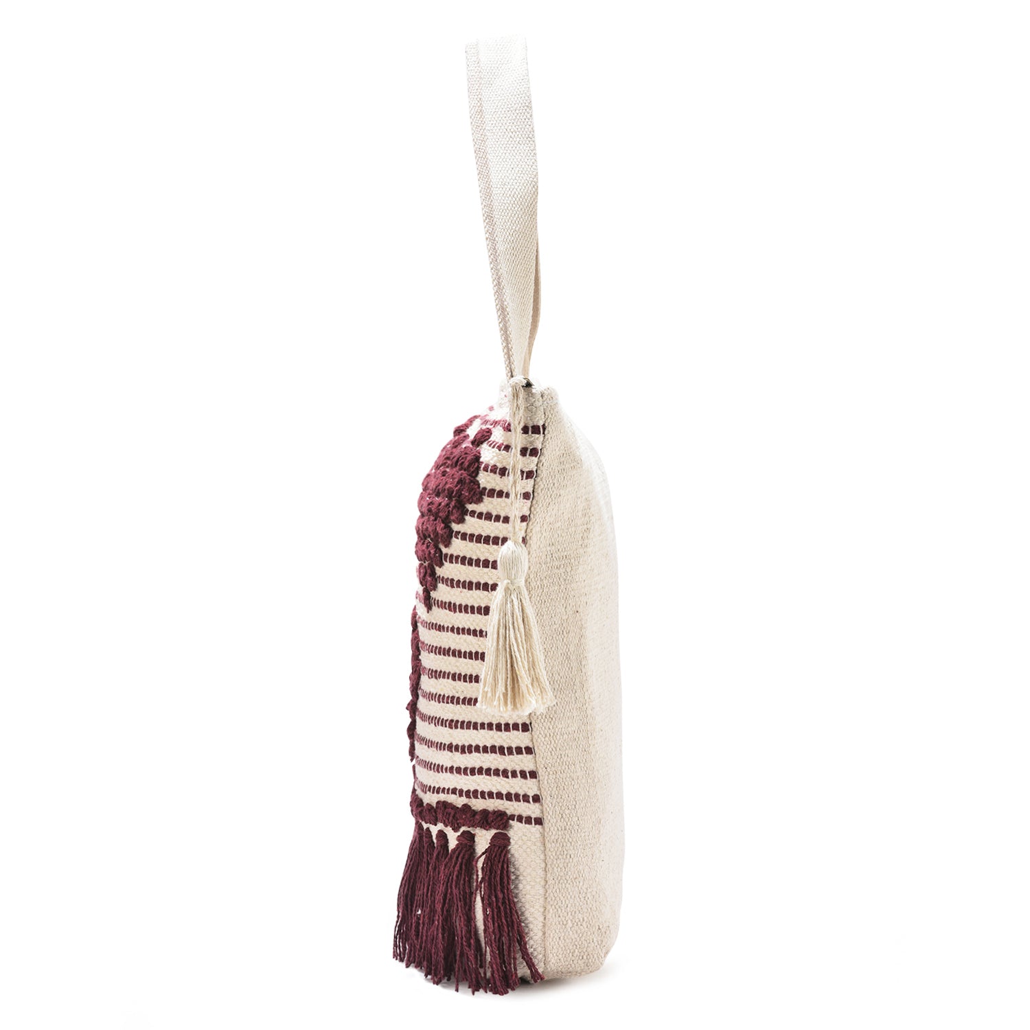 LoomEarth Boho Tote Bag for Women | Handcrafted Cotton Shoulder Bag with Maroon Heart Design & Tassels | Stylish Ethnic Sling Bag for Casual, Office, Shopping & Travel Use For Womens