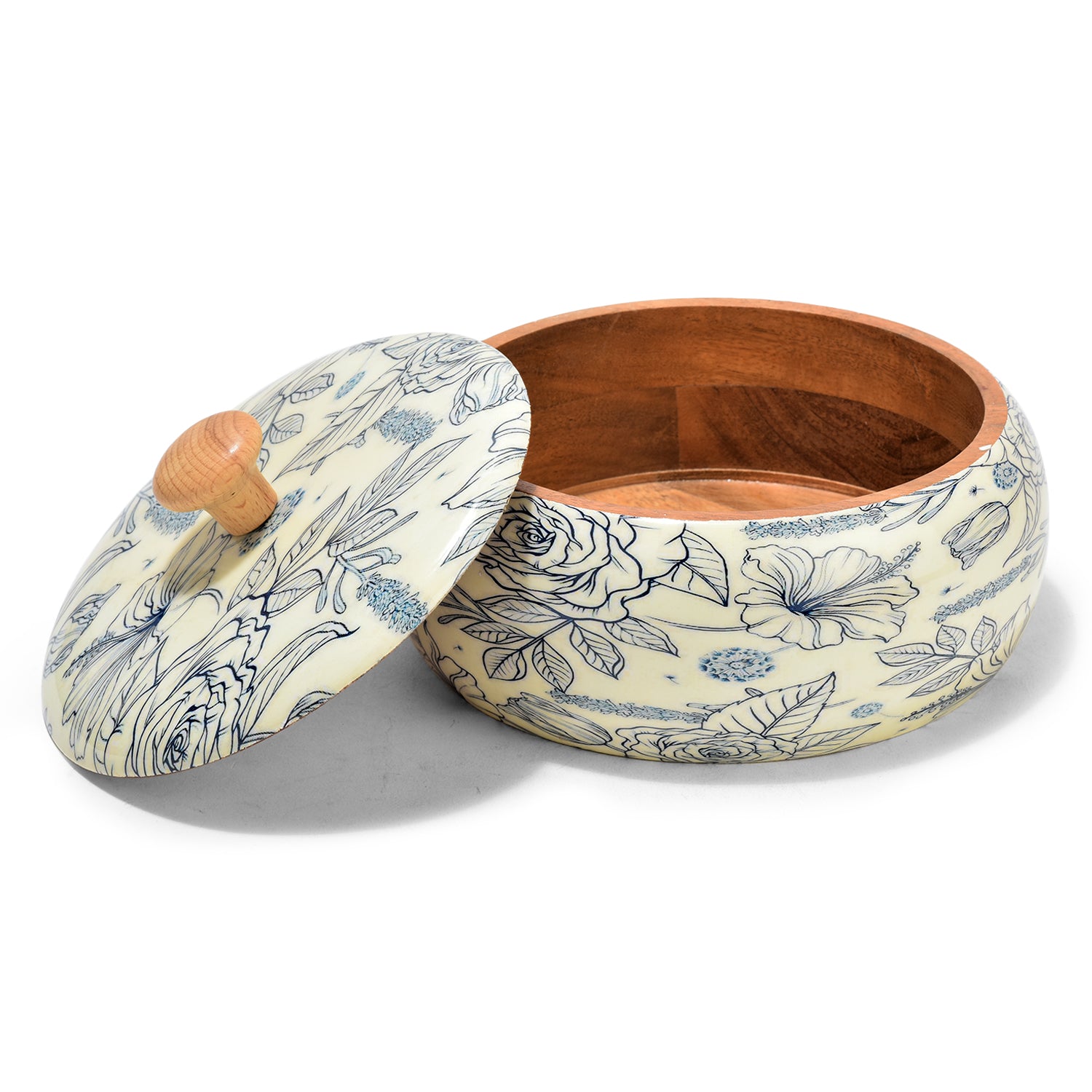 Solid Mango Wood Roti Casserole For Kitchen | Round Hot Pot, Roti Dabba With Lid | Casserole For Dining