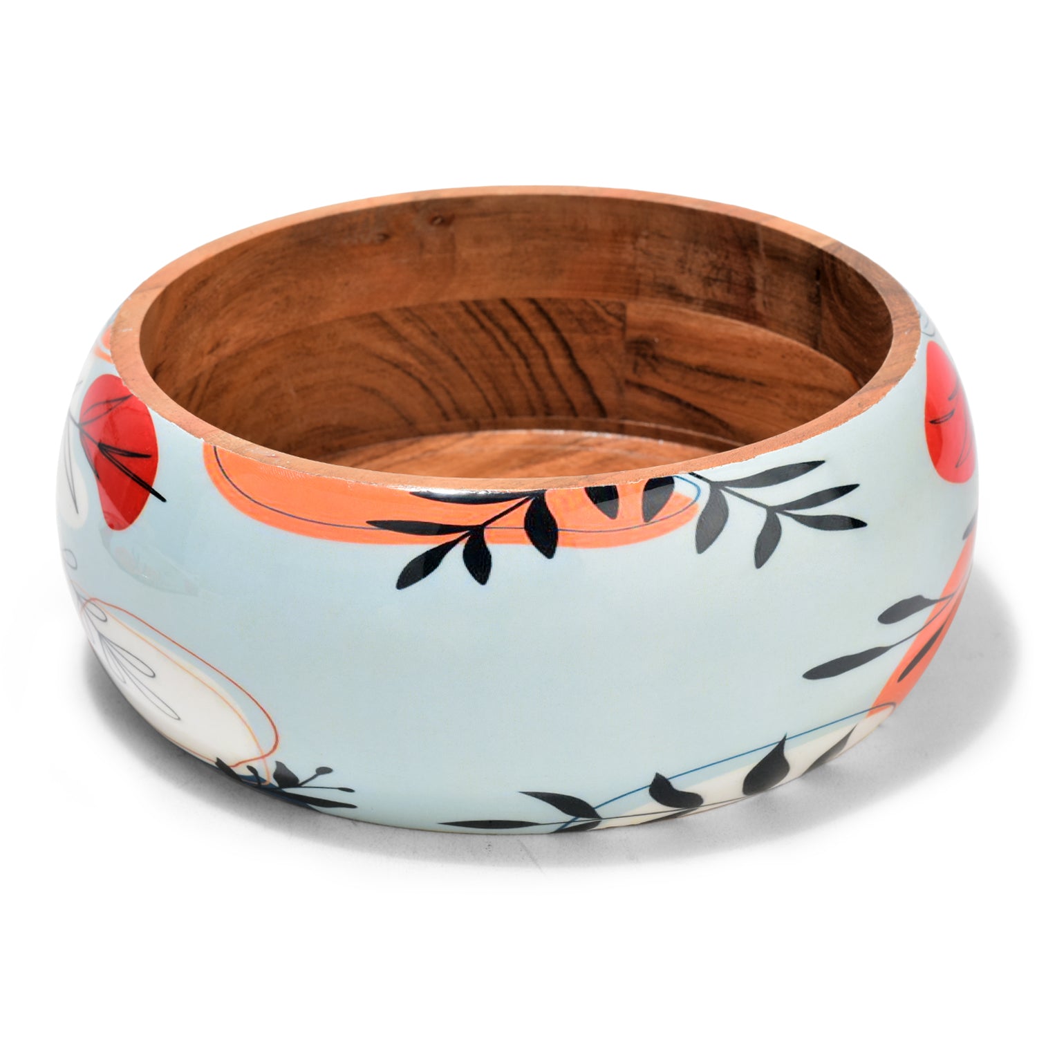 Handcrafted Wooden Chapati Box with Floral Print – 8 x 4 Inch, Multipurpose Storage Round Hot Pot, Roti Dabba With Lid | Casserole For Dining