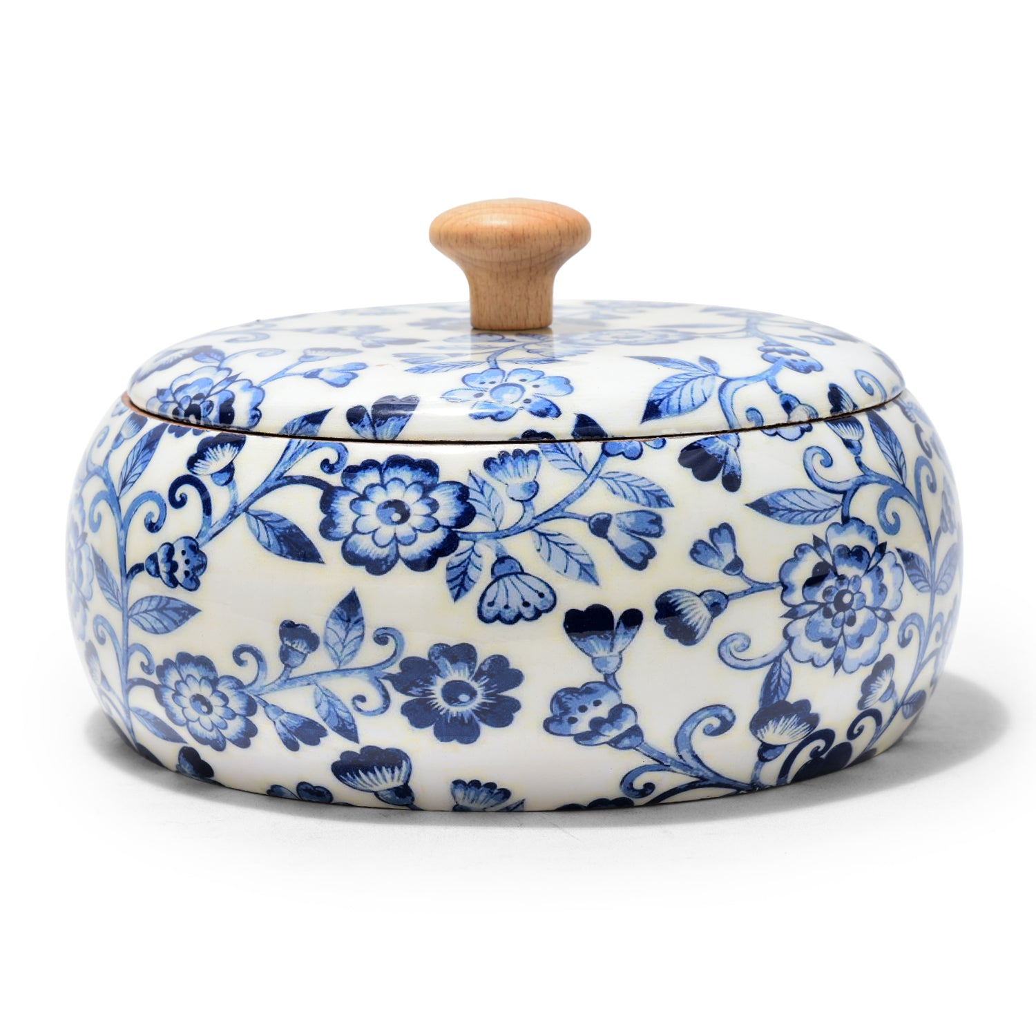 Handcrafted Wooden Chapati Box with Floral Print – 8 x 4 Inch, Multipurpose Storage Roti Casserole For Kitchen | Round Hot Pot, Roti Dabba With Lid | Casserole For Dining