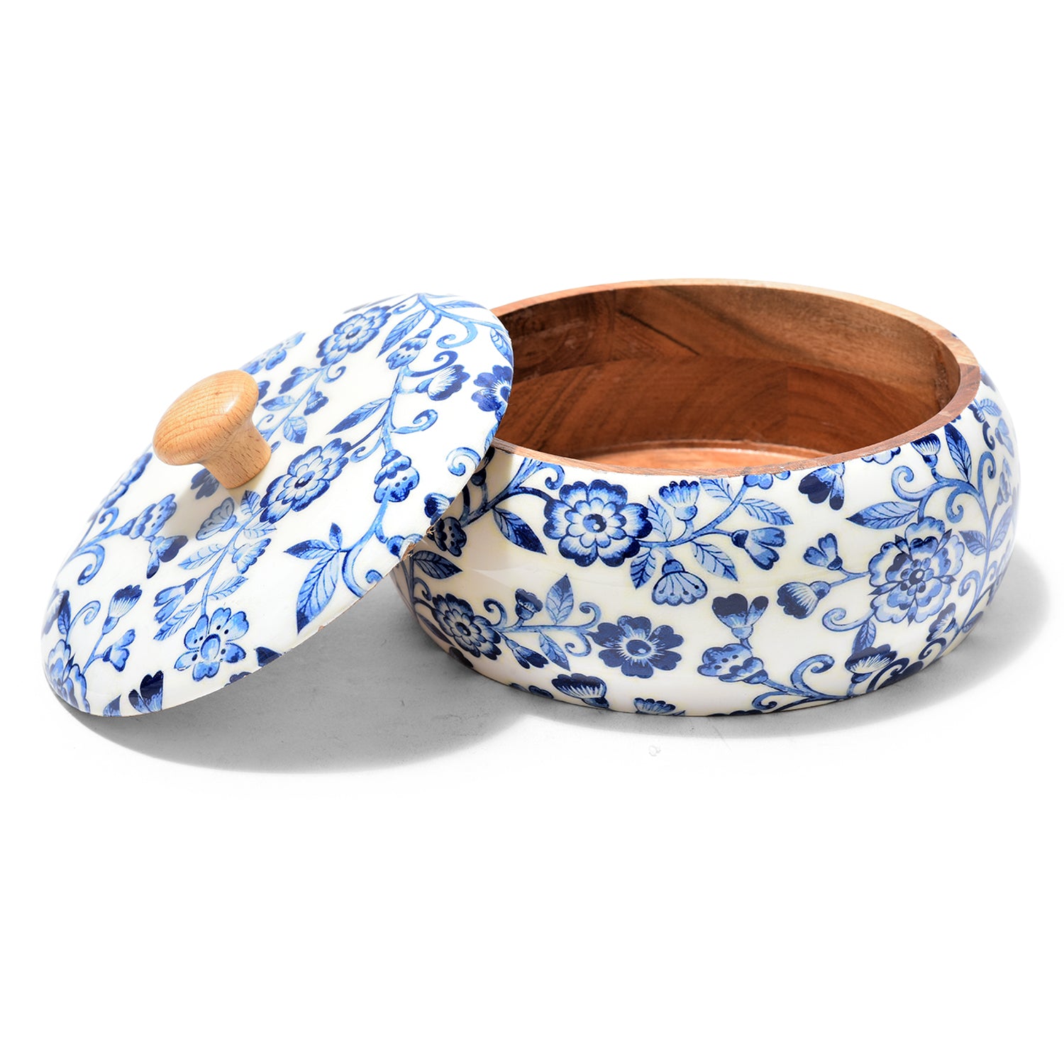 Handcrafted Wooden Chapati Box with Floral Print – 8 x 4 Inch, Multipurpose Storage Roti Casserole For Kitchen | Round Hot Pot, Roti Dabba With Lid | Casserole For Dining