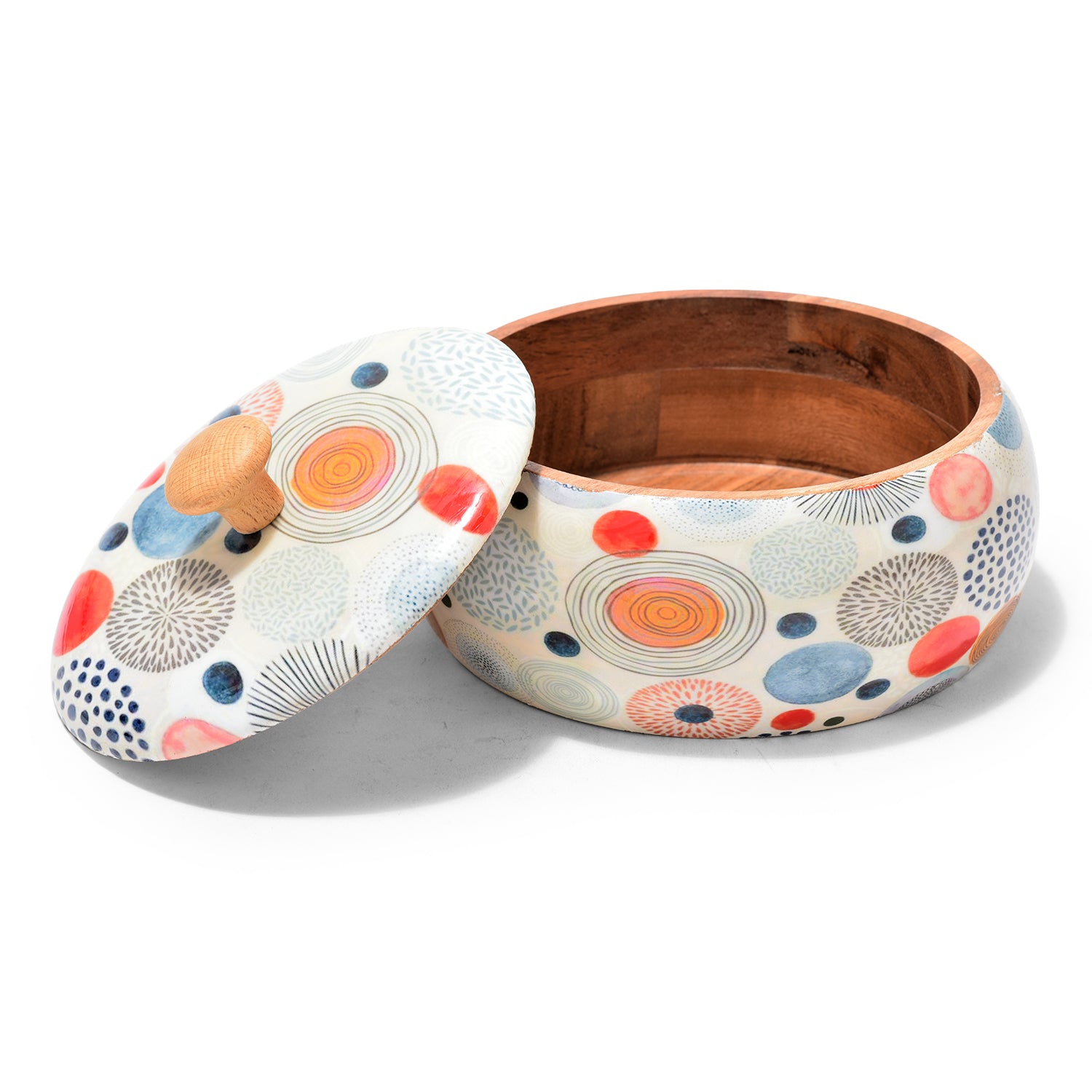 Mango Wood Chapati Box | Multipurpose Storage Container with Meena Print – 8 x 4 Inch