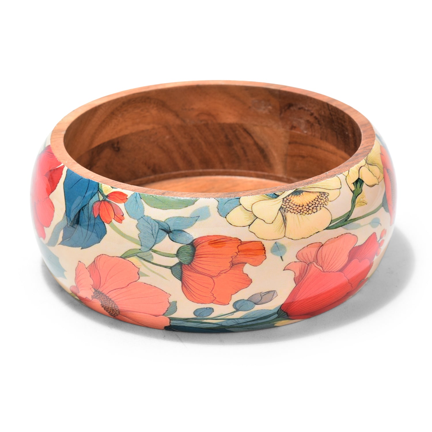 Handcrafted Wooden Chapati Box with Floral Print – 8 x 4 Inch, Multipurpose Storage Round Hot Pot, Roti Dabba With Lid | Casserole For Dining