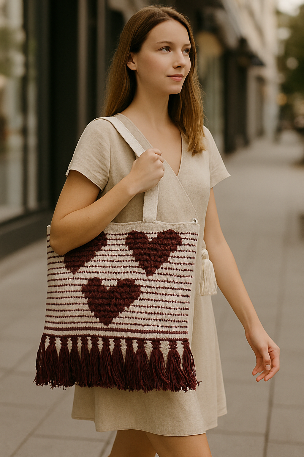 LoomEarth Boho Tote Bag for Women | Handcrafted Cotton Shoulder Bag with Maroon Heart Design & Tassels | Stylish Ethnic Sling Bag for Casual, Office, Shopping & Travel Use For Womens